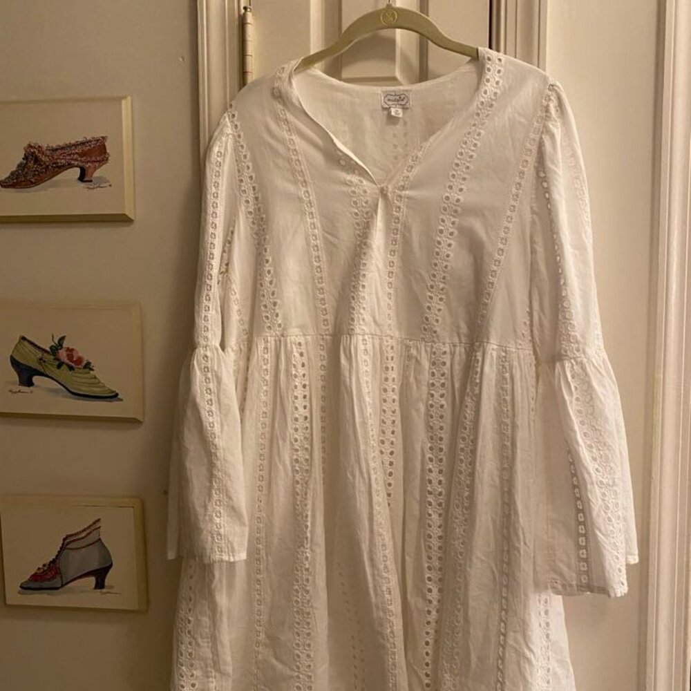 White Eyelet Short Empire-waist Dress - Mudpie